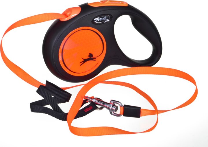 Flexi New Neon M/5m Szalagos Automata kutya póráz - Narancs/Fekete