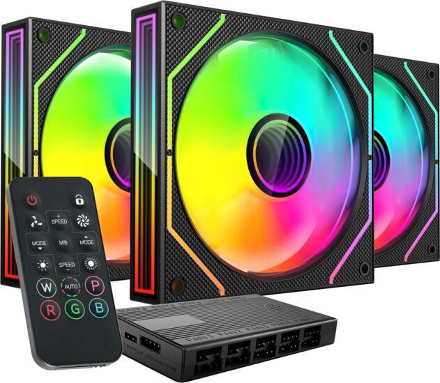 Mars Gaming MF3DPROKIT PWM 120mm Rendszerhűtő ventilátor 3db + RGB vezérlő HUB - Fekete