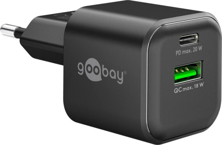 Goobay 79620 USB-A / USB-C GaN Hálózati Töltő Adapter 20W - Fekete