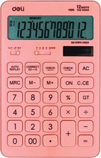 Deli Macaron 120 Elem / Napelem 12 digit asztali számológép - Pink