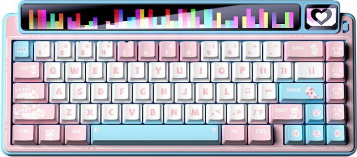 AULA AMG65 LightFeather RGB Gasket Tri-Mode Mechanikus Wireless Gaming Billentyűzet US - Rózsaszín/Fehér/Kék