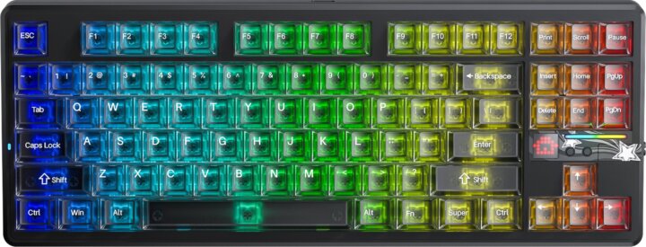 AULA F87 Pro V2 LEOBOG X3 RGB Gasket Tri-Mode Mechanikus Wireless Gaming Billentyűzet US - Fekete/Átlátszó