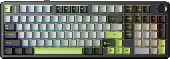 AULA F99 Pro GrayWood V3 RGB Gasket Tri-Mode Mechanikus Wireless Gaming Billentyűzet US - Fekete/Szürke/Zöld