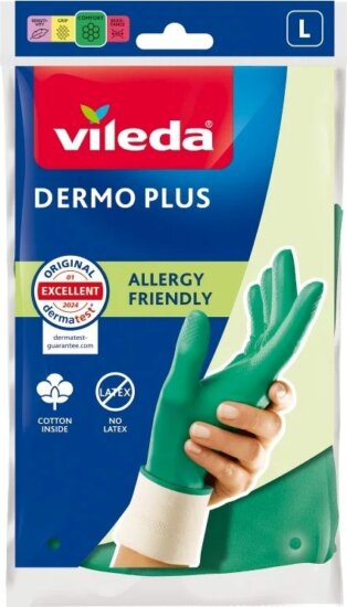 Vileda Dermo Plus Háztartási Gumikesztyű L - Zöld