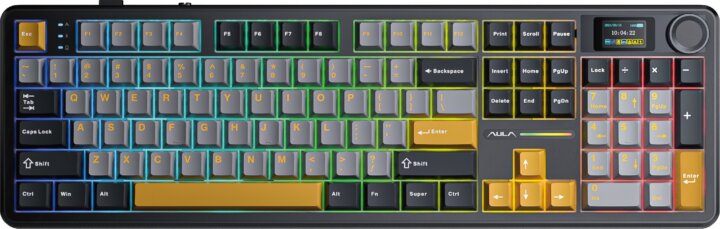AULA F108 Pro Reaper Switch RGB Gasket Tri-Mode Mechanikus Wireless Gaming Billentyűzet US - Szürke/Narancssárga/Sötétszürke