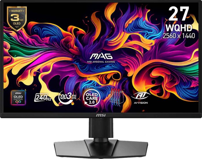 MSI 26.5" MAG 272QPDE 16:9 QHD QD-OLED Gaming Monitor - Fekete MSI 26.5" MAG 272QPDE 16:9 QHD QD-OLED Gaming Monitor - Fekete