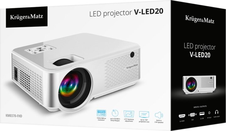Kruger & Matz V-LED20 FullHD 5000 Lumen Projektor - Fehér