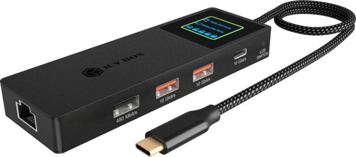 RaidSonic ICY BOX IB-DK4038-LCD Univerzális USB-C Laptop Dokkoló állomás LCD kijelzővel 100 Watt