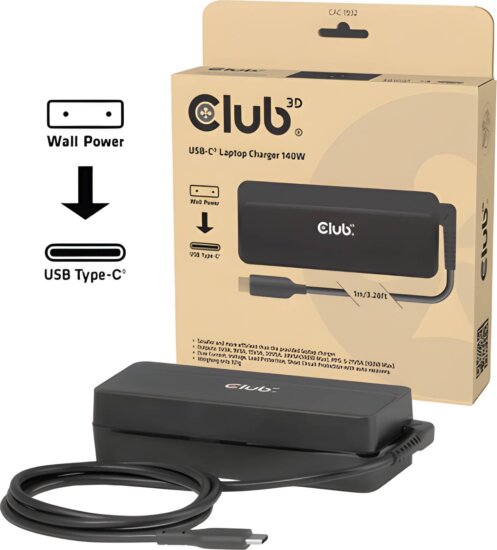 Club 3D CAC-1932 Univerzális USB-C Notebook Töltő Adapter 140W - Fekete