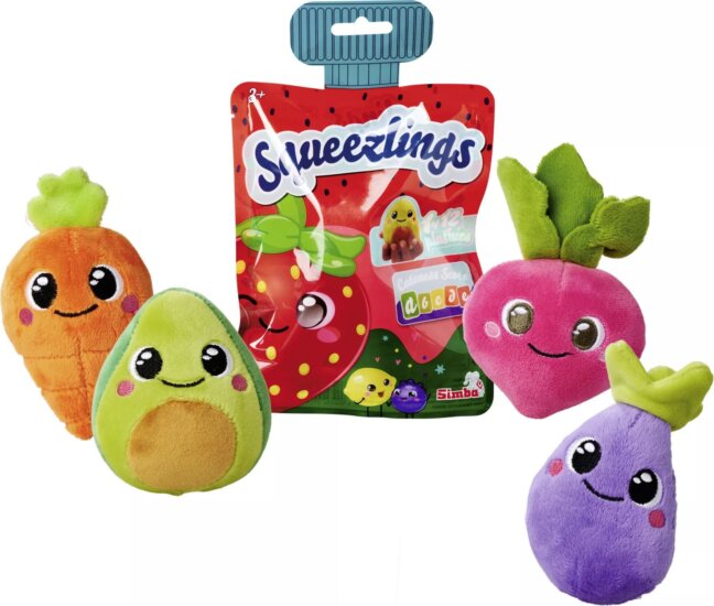 Simba Squeezlings Meglepetés zöldség-gyümölcs plüsfigura 8 cm