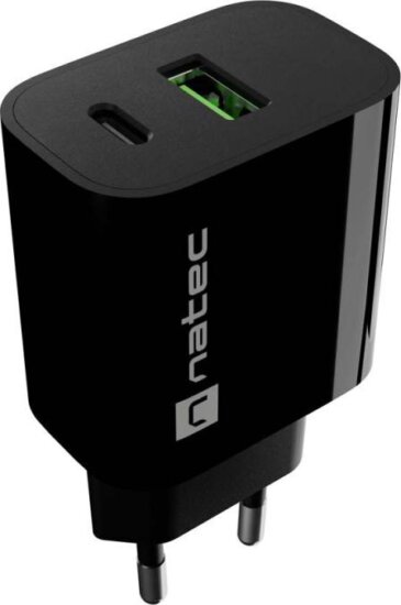 Natec NUC-2397 Ribera USB-A + USB-C Hálózati Töltő Adapter 20W - Fekete