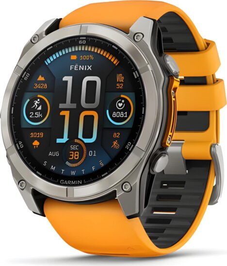 Garmin Fenix 8 Okosóra 51mm Narancssárga/Grafitszürke Szilikon Szíjjal - Titán