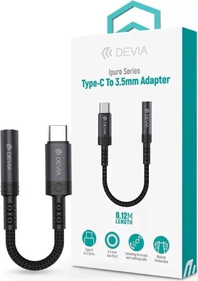 Devia ST111165 USB-C apa - 3.5mm Jack anya Audio Adapter - Fekete
