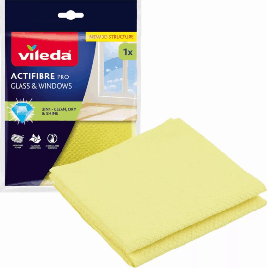 Vileda Actifibre Pro Mikroszálas törlőkendő ablakhoz 36 × 32 cm - Sárga