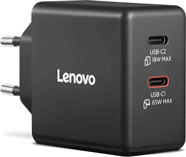 Lenovo G0A6065BEU GaN 2x USB-C Hálozati Gyorstöltő Adapter 65W + USB-C Kábel 1.5m - Fekete Lenovo G0A6065BEU GaN 2x USB-C Hálozati Gyorstöltő Adapter 65W + USB-C Kábel 1.5m - Fekete