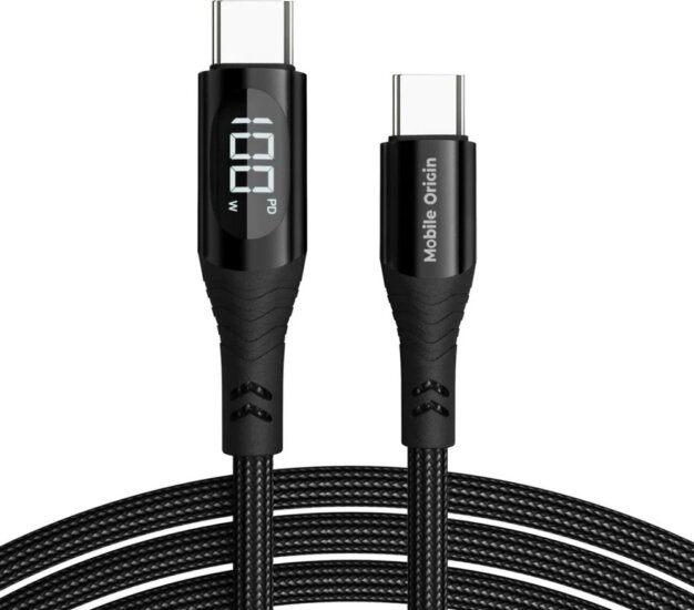 Mobile Origin USB-C Apa - USB-C Apa Kijelzős Adat és Töltőkábel 100W 1,5m - Fekete