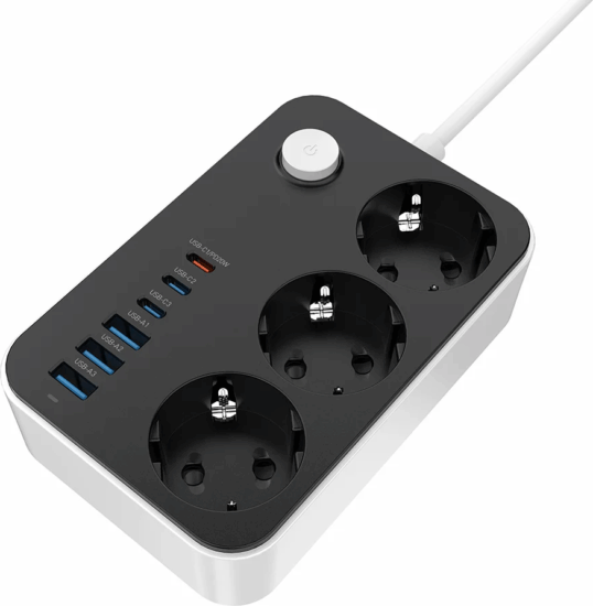 Colorway CW-CHE36PDB 250V 3x USB-A / 3x USB-C Hálózati Elosztó 3 Aljzatos 2m - Fekete