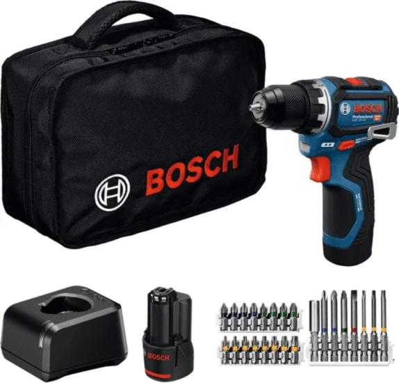 Bosch GSR 12V-32 Professional Akkus fúró-csavarozó + 2x 12V Akku + Táska + Bitkészlet