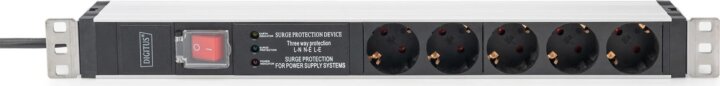 Digitus DN-95433 230V Túlfeszültség Védő Elosztó 5 Aljzatos 2m - Fekete