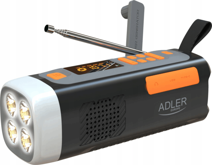 Adler AD 1920 Napelemes vészhelyzeti rádió power bank funkcióval - Fekete/Narancs