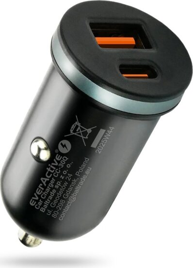 EverActive CC-30Q USB-C (PD) + USB-A 3.0 QC Autós Gyorstöltő 35W - Fekete