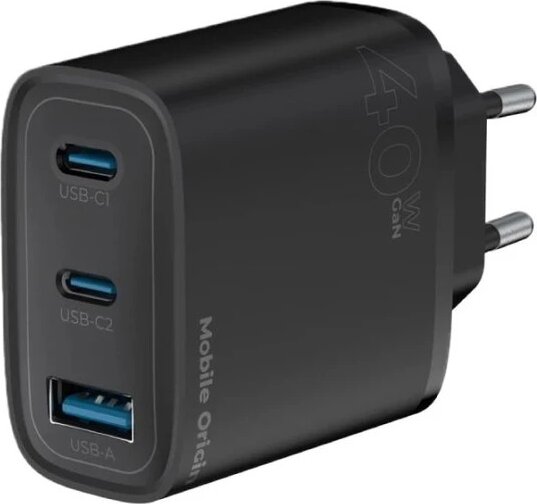 Mobile Origin MO13 USB-A / 2x USB-C Hálózati Gyorstöltő Adapter 40W - Fekete