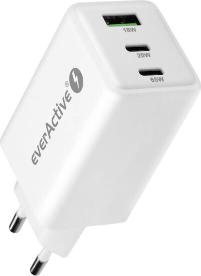 EverActive SC-655Q USB-A / 2x USB-C Hálózati Gyorstöltő Adapter 65W - Fehér