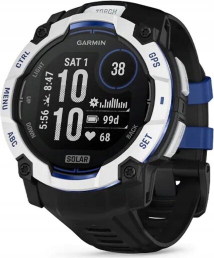 Garmin Instinct 3 Solar Okosóra 50mm Fekete/Kék Szilikon Szíjjal - Fehér