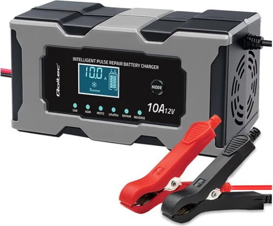 Qoltec 52493 Intelligens Akkumulátor Töltő AGM / GEL / LiFePO4 Akkukhoz LCD Kijelzővel