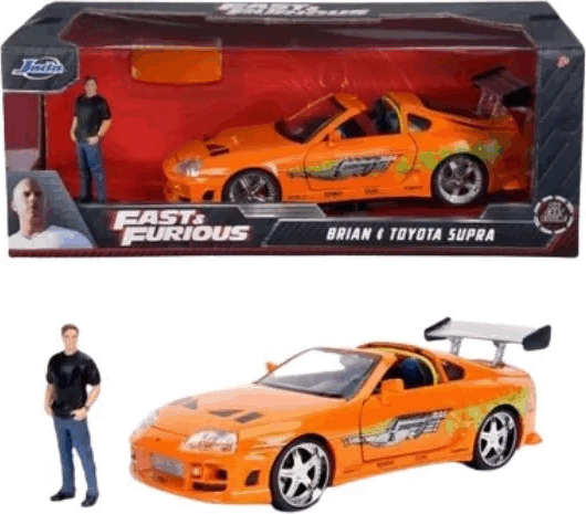Jada Toys Fast & Furious 1995 Toyota Supra fém autó modell Brian figurával 1:24