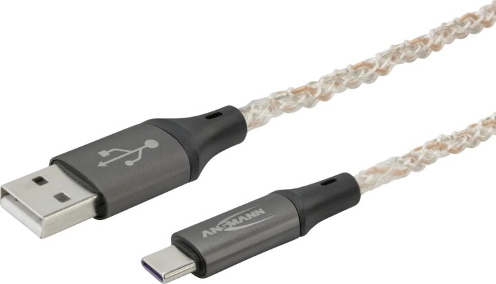 Ansmann 1700-0158 USB-A apa - USB-C apa LED Adat és Töltőkábel 60 Watt 1m - Fekete