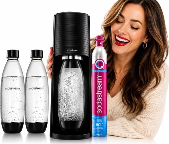 SodaStream Terra Megapack Szódagép 2 db 1,0L palackkal és CO2 patronnal - Fekete