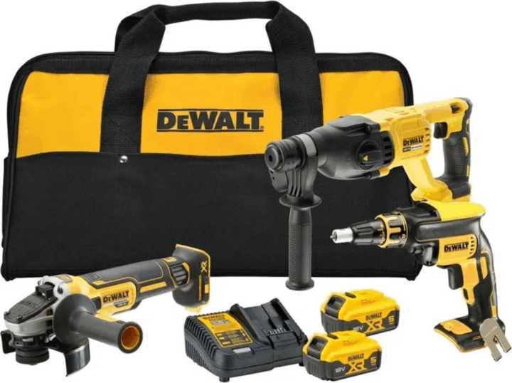 DeWalt XR DCK304P2 Akkus Gipszkartoncsavarozó + Ütvefúró + Sarokcsiszoló + 2x 18V Akku + Hordtáska