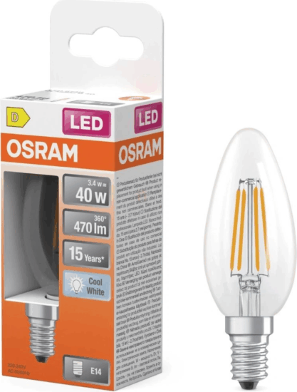 Osram CLASSIC B LED Gyertya izzó 3.4W 470lm 4000K E14 - Hideg fehér