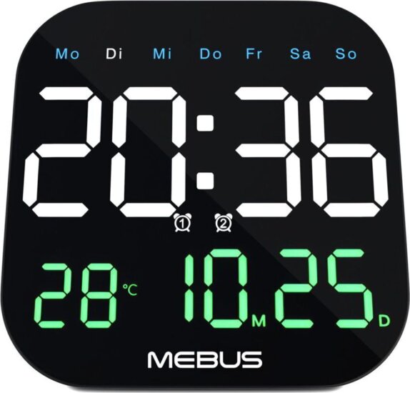 Mebus 19855 Digitális Fali / Asztali óra 18,5 x 18,5cm - Fekete