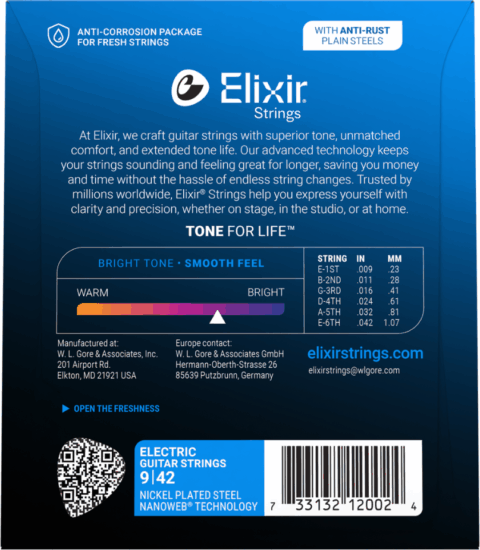 Elixir 12002 Super Light Nanoweb (9-42) NW Elektromos Gitár Húrkészlet ( 6db / csomag)