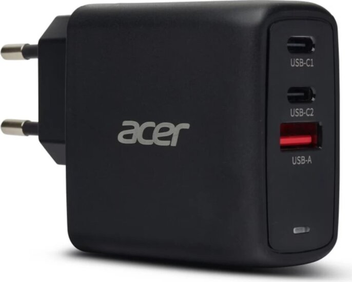 Acer ZL.ADTCC.00J GaN USB-A / 2x USB-C Hálozati Gyorstöltő Adapter 67W + USB-C Kábel 2m - Fekete