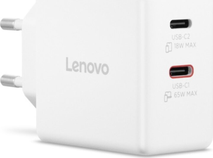 Lenovo G0A6065WEU 2xUSB-C GaN Hálózati Gyorstöltő Adapter 65W + USB-C Kábel 1.5m - Fehér