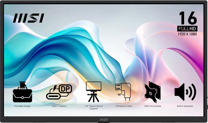 MSI 15.6" PRO MP165DE E6 16:9 FullHD IPS Hordozható Monitor - Fekete