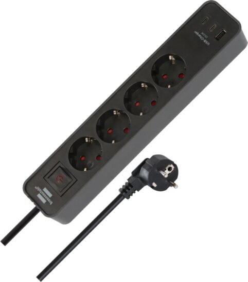 Brennenstuhl Ecolor 230V USB-A / 2x USB-C Hálózati Elosztó 4 aljzatos 1.5m - Fekete