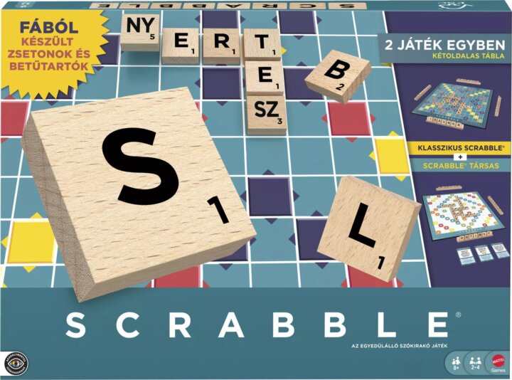 Mattel 2 az 1ben Original fa Scrabble családi társasjáték