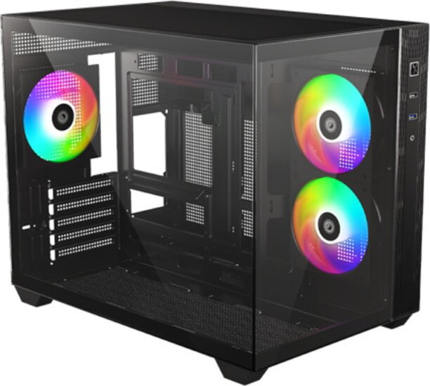 ID-Cooling VIEW 500 ARGB Mini Tower Számítógépház + 3db 120mm ventilátor - Fekete