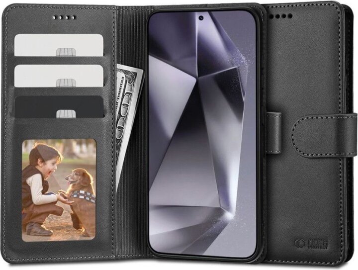 Tech-Protect TP690541 Samsung Galaxy S24+ Pénztárcás Flip Telefon Tok - Fekete