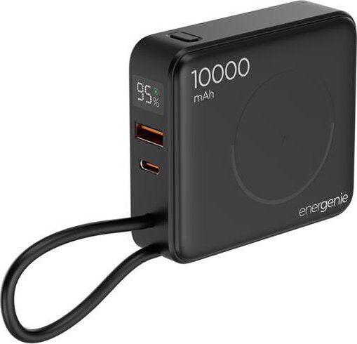 Gembird PB10-WPC15-LCD-01 Wireless Powerbank integrált USB-C kábellel / 10000mAh 20W - Fekete