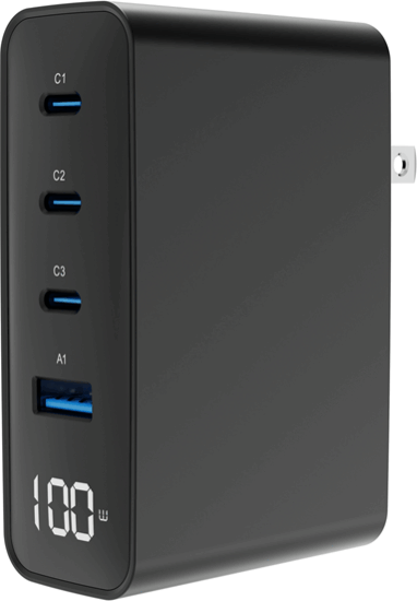Gembird TA-UC-1A3C-PD100-01-BK USB-A / 3x USB-C GaN Hálózati Gyorstöltő Adapter 100W - Fekete