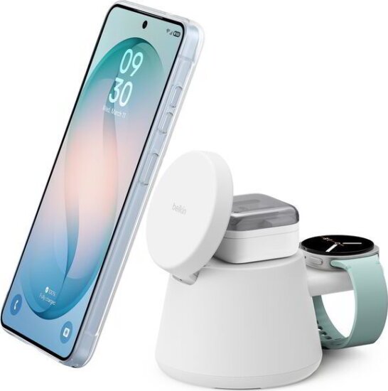 Belkin WIZ052KQWH UltraCharge Qi2 Moduláris Wireless Töltőállomás 25W + USB-C Hálózati Adapter 45W - Fehér