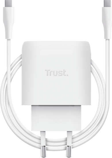 Trust 25721 Maxo USB-C GaN Hálózati Gyorstöltő Adapter 45W + USB-C Kábel 2m - Fehér