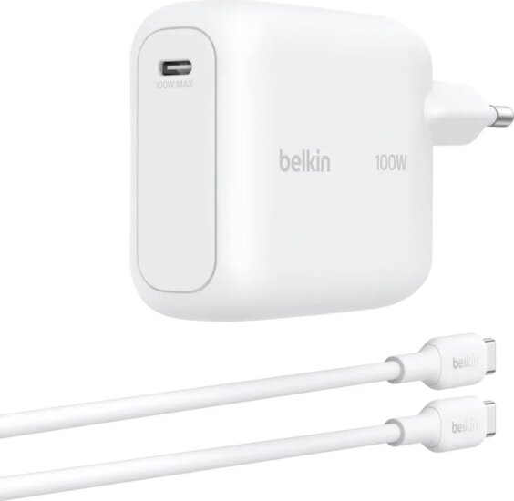 Belkin BOOST Charge USB-C GaN Hálózati Gyorstöltő Adapter 100W + USB-C Kábel 1.5m - Fehér