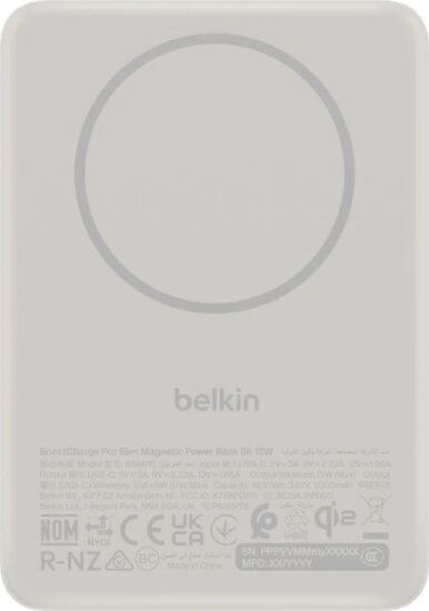 Belkin BPD021HQSA BoostCharge Slim Mágneses Powerbank 5000mAh 15W - Homok