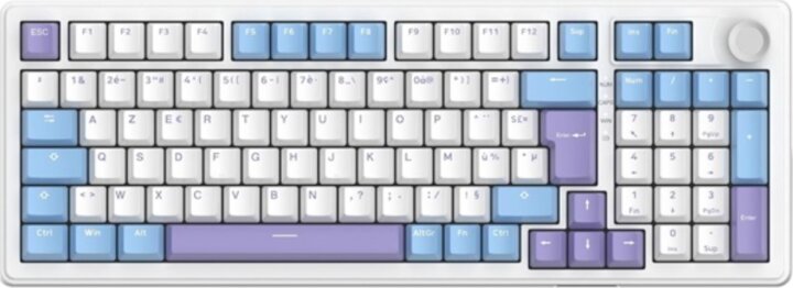 The G-Lab Keyz Elite 400 WB Tri-Mode Wireless Mechanikus Gamer RGB Billentyűzet US - Fehér/Kék/Lila